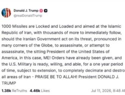 Trump Ungkap 1000 Rudal Diarahkan Hingga Iran Jika Dia Dibunuh